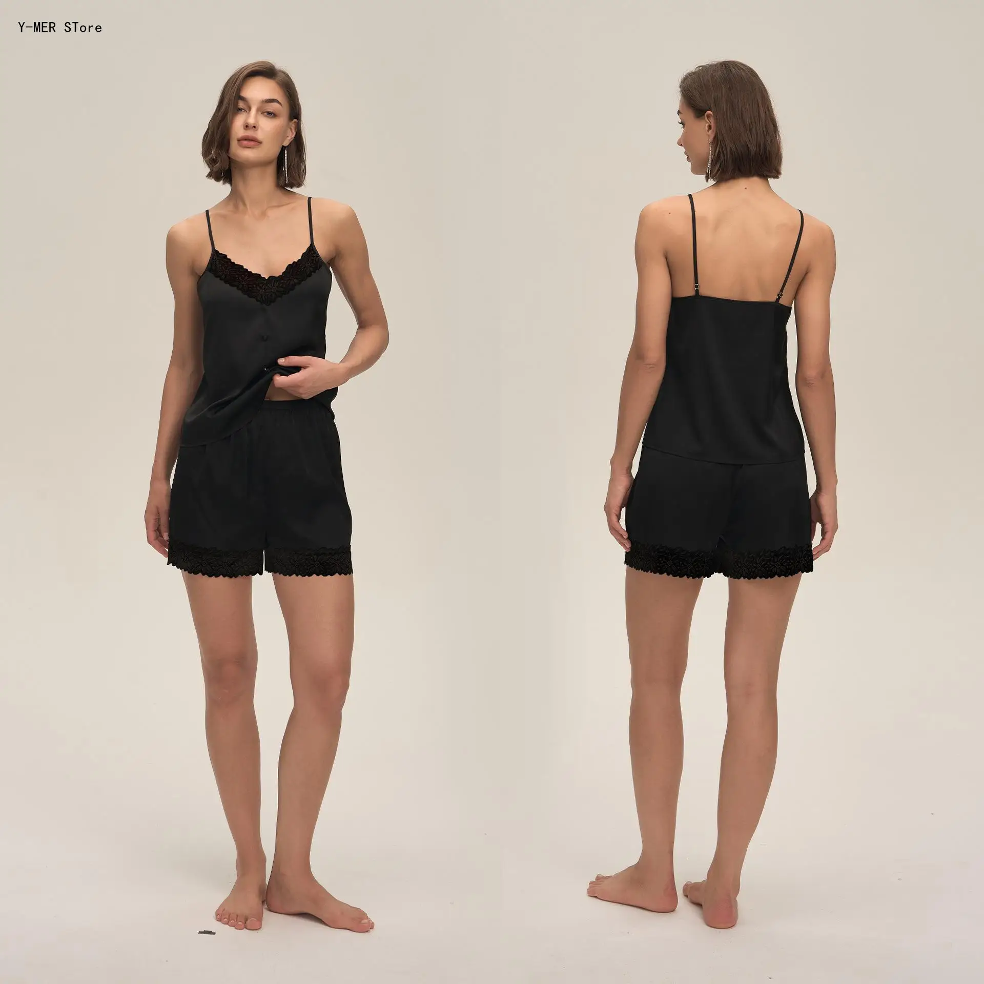 

2026 Summer New Arrival Women Pajama Set Lace Cami Top & Shorts Casual Soft Loungewear Comfort Home Sleeping Clothes