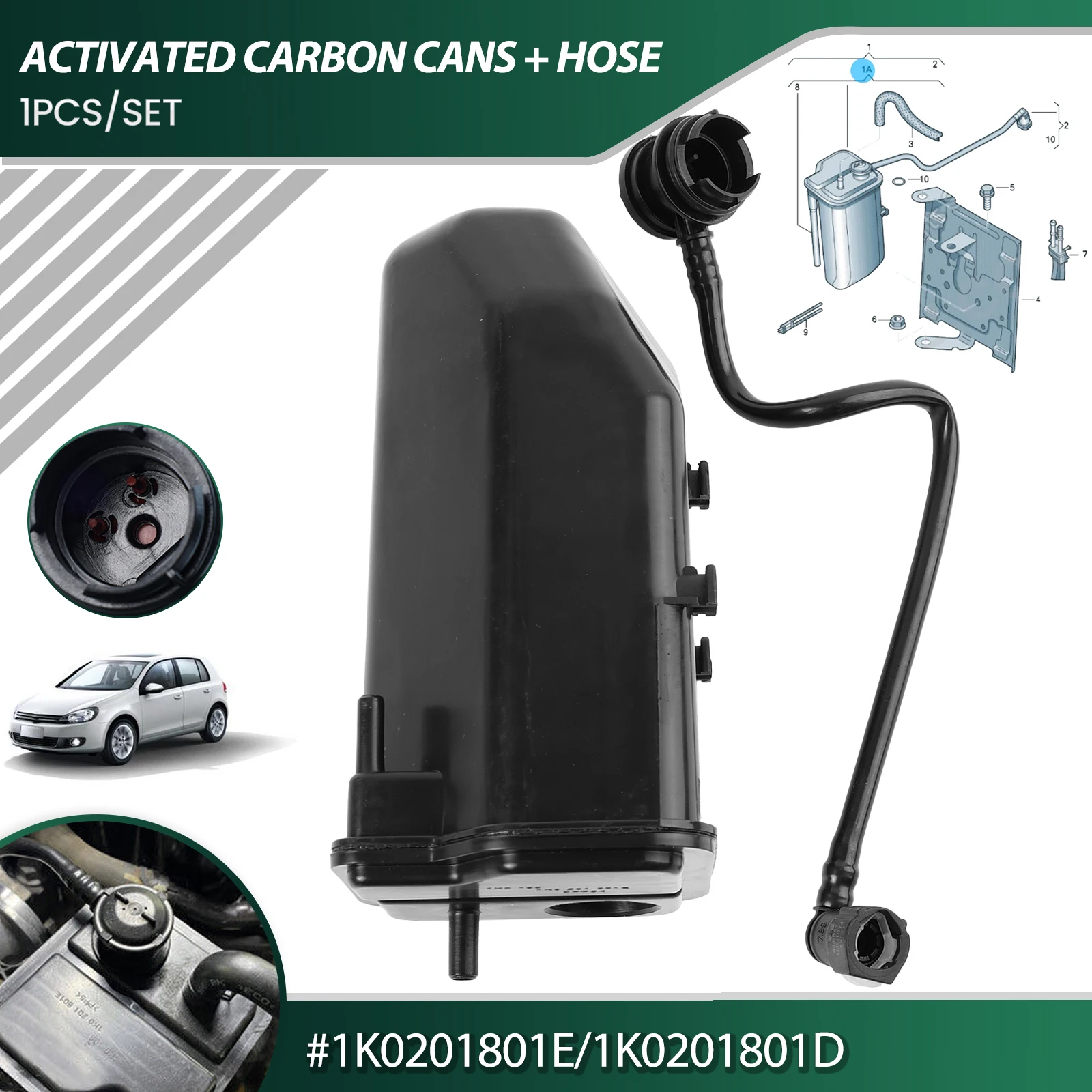 Activated Carbon Canister Charcoal Can&Hose 1K0201801D 1K0201801E Arrives Automobiles For VW Golf Jetta Beetle Eos A3 TT Octavia