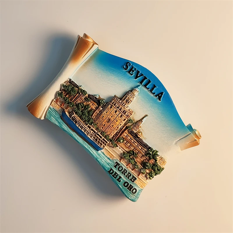 Spain，Sevilla，Golden Tower，Color painting，3D Stereoscopic，Tourism souvenirs，Resin painting，Decoration home，Refrigerator magnets