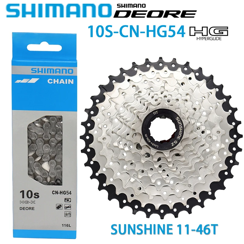 SHIMANO DEORE 10 Speed HG54 Bike Chain SUNSHINE 11-40T/42T/46T/50T Cassette Flywheel Set 10V MTB Bicycle Riding Accessories