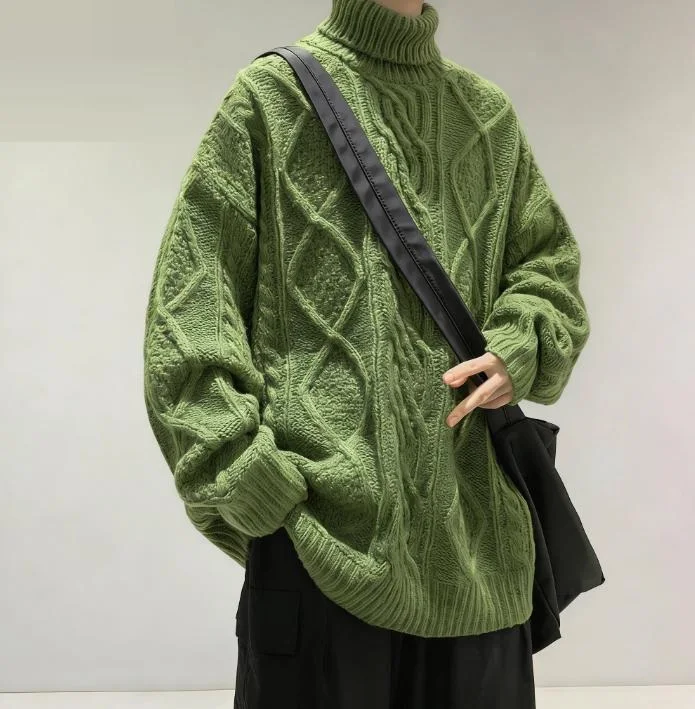 Thick and Loose In Autumn and Winter Bottoming Ins Lazy Retro Style High Neck Fried Dough Twists Sweater Male