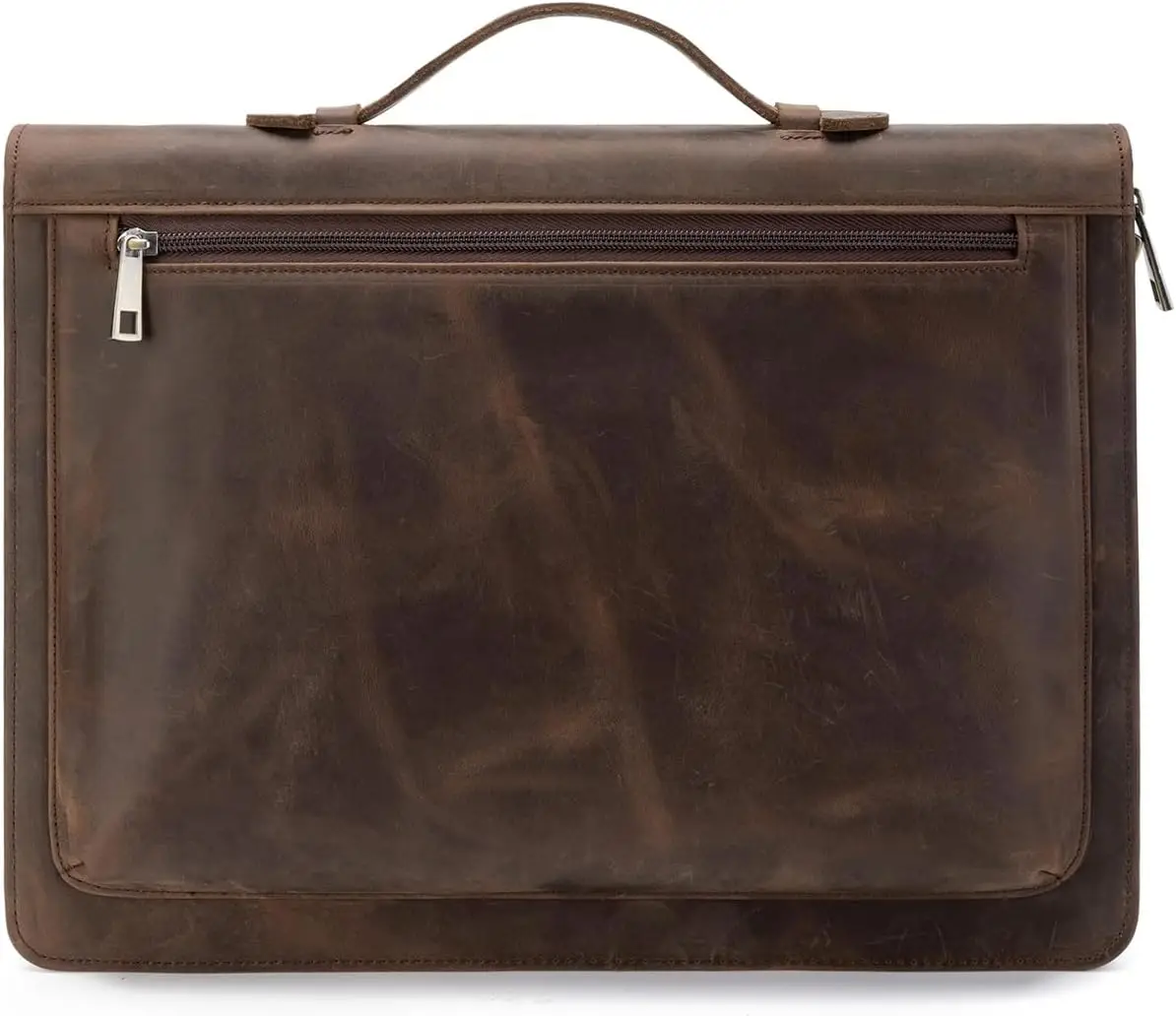 

Кожаный портфель ручной работы с карманом на молнии и держателем для блокнота, идеально подходит для деловых поездок