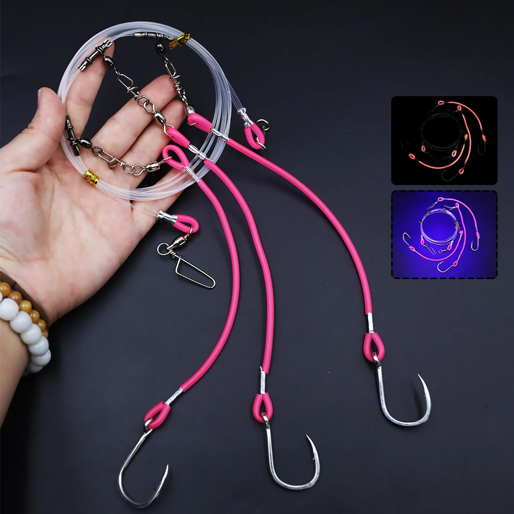ZYZHE 1/2 Stück Deep Drop Rigs, vorgebundene High-Low-Rigs mit abnehmbaren Stahlhaken, verbindbare Kunstköder-Meeresangelrigs – Detail 7