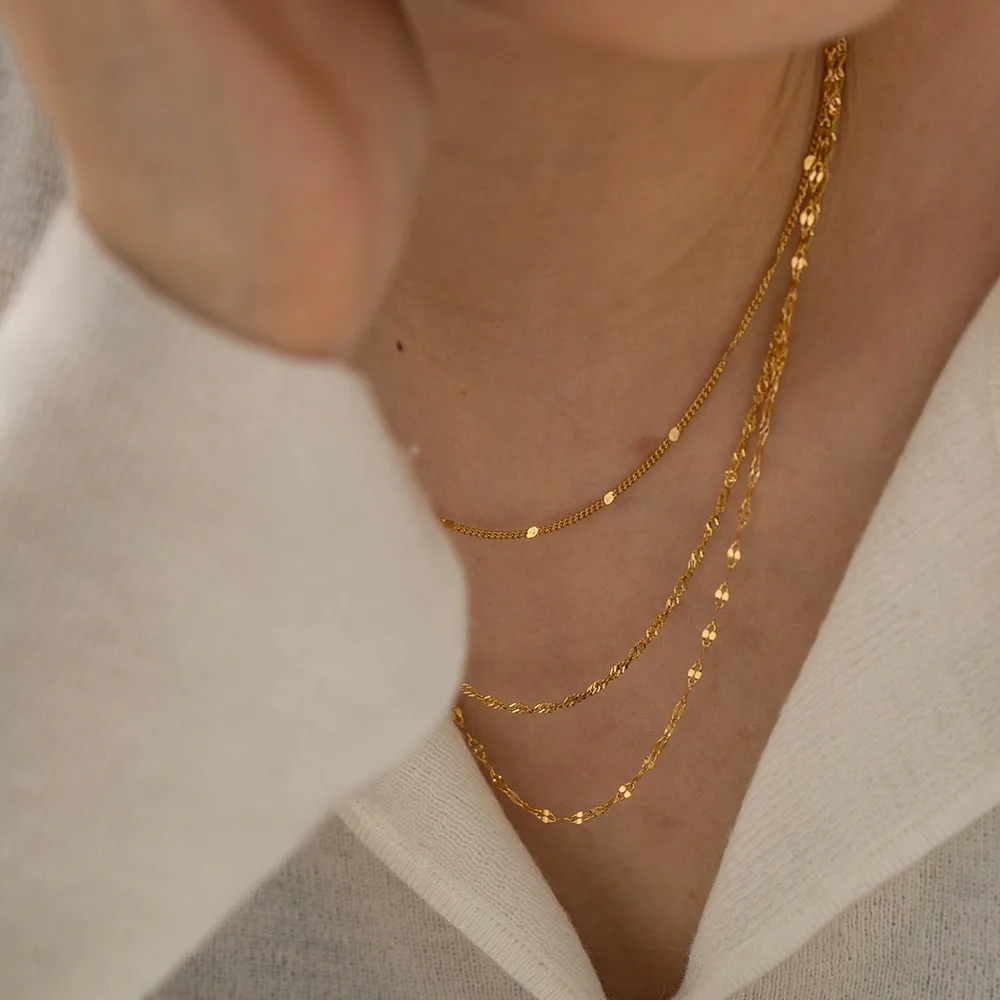 Simple fashion Stainless Steel Chain Multilayer Necklace For Women Golden Hypoallergenic Trendy Jewelry Party Gift
