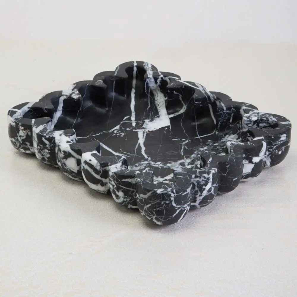 Elegant Sophisticated Natural Stone Black and White Rosella Tray Scallop Marble Tray Fruit Tray