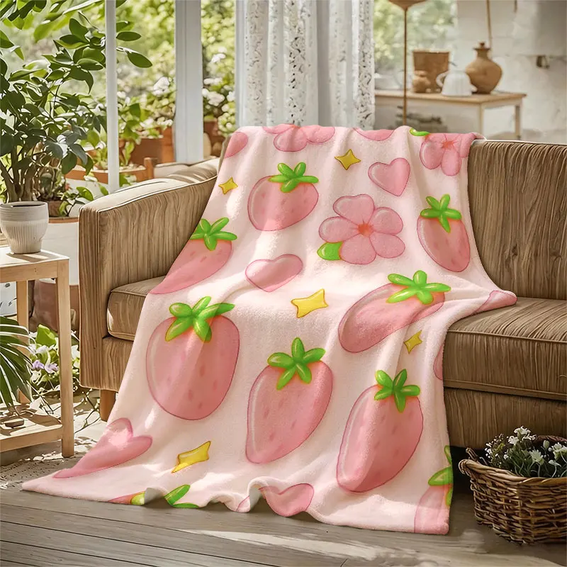 Pink Strawberry Bubble Flannel Blanket Warm Soft Halloween Christmas Decorative Couch Warm Cozy All-Season Gift