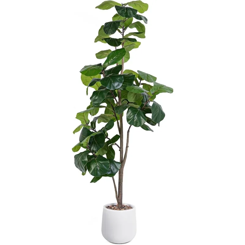 

Artificial Fiddle Leaf Tree, 6ft Faux Plant Fake Ficus Lyrata Silk Trees with White Planter, Artificial Fig Trees Floor Plants