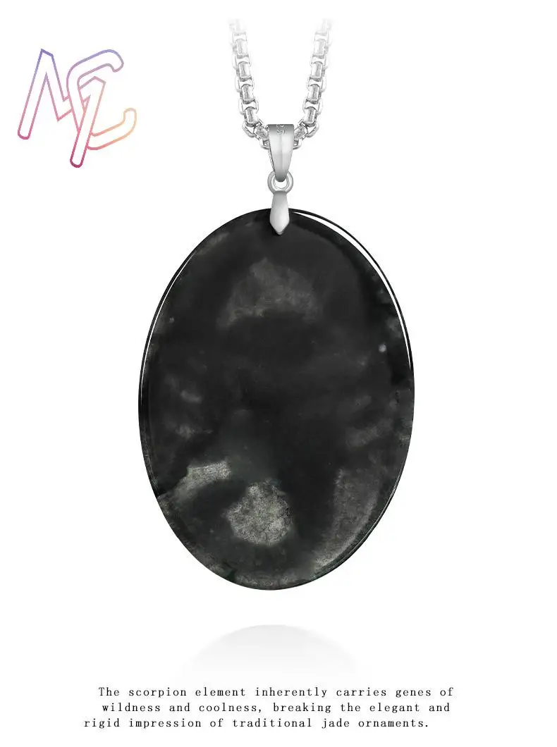 Myanmar Jadeite Scorpion Pendant Necklace Luxury Designer Fashion Talismans Vintage Real Jade 925 Silver Gifts for Women - view 5