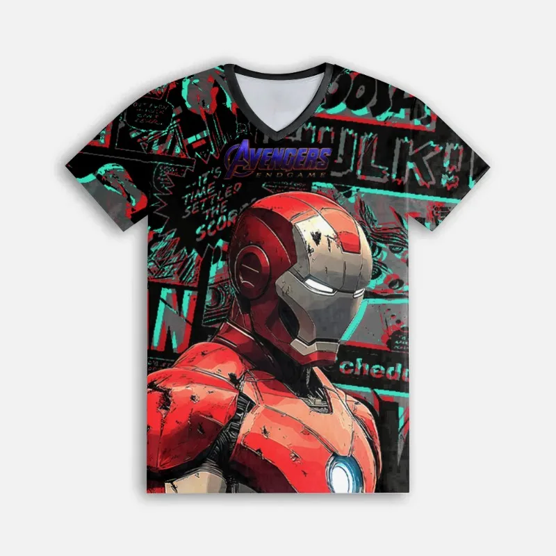 

Летние мужские и женские футболки Marvel Iron Man с воротником с 3D цифровым принтом и коротким рукавом, спортивная скоростная сушка