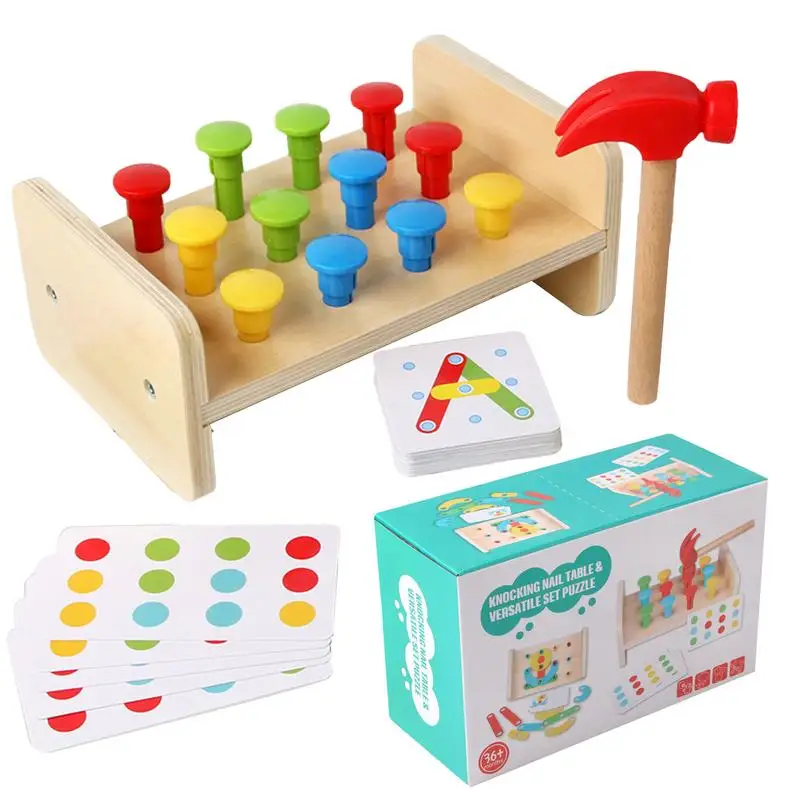 Wooden Pounding Bench Toy Children's Hammer Pounding Toy Puzzle Enlightenment Preschool Learning Toys For Birthday Children's Da