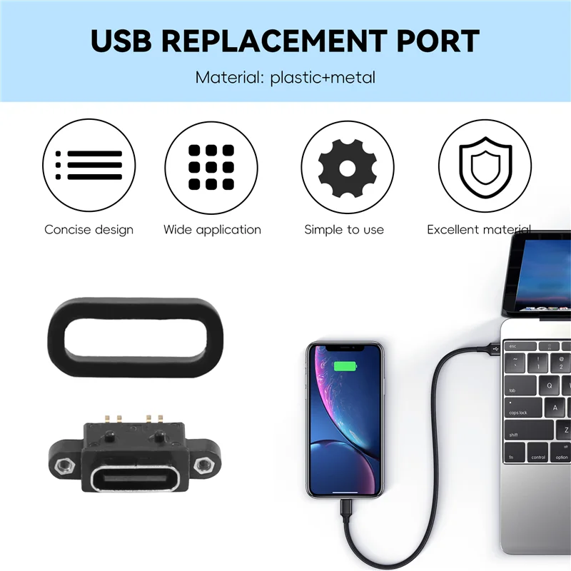 【تخفيضات سريعة】10 قطعة Micro-USB TYPE C 4Pin مقاوم للماء أنثى USB C منفذ مقبس مع ثقب المسمار واجهة شحن الطاقة USB Connec