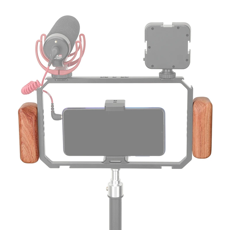 Maniglie in legno CAMVATE (destra e sinistra) con scanalatura di montaggio da 1/4 "-20 per sistema di supporto per gabbia per videocamera DSLR Rig/DV Video Cage Rig nuovo