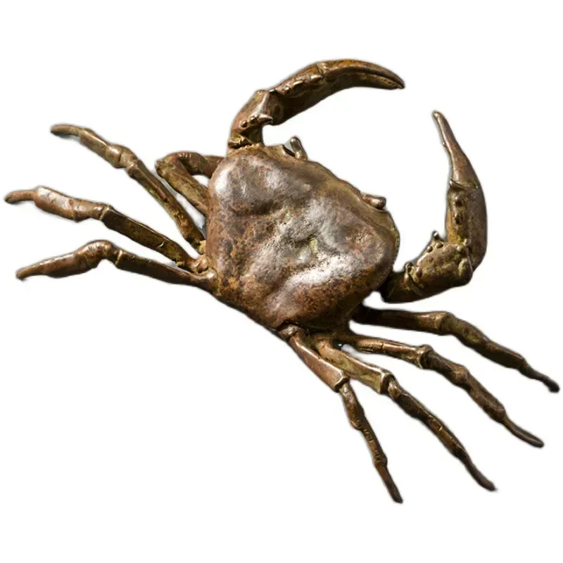 Pure Copper Solid Crab Simulation Animal Model Statue Figurine Miniature Tea Pet Ornament Antique Bronze Crafts Desk Decoration