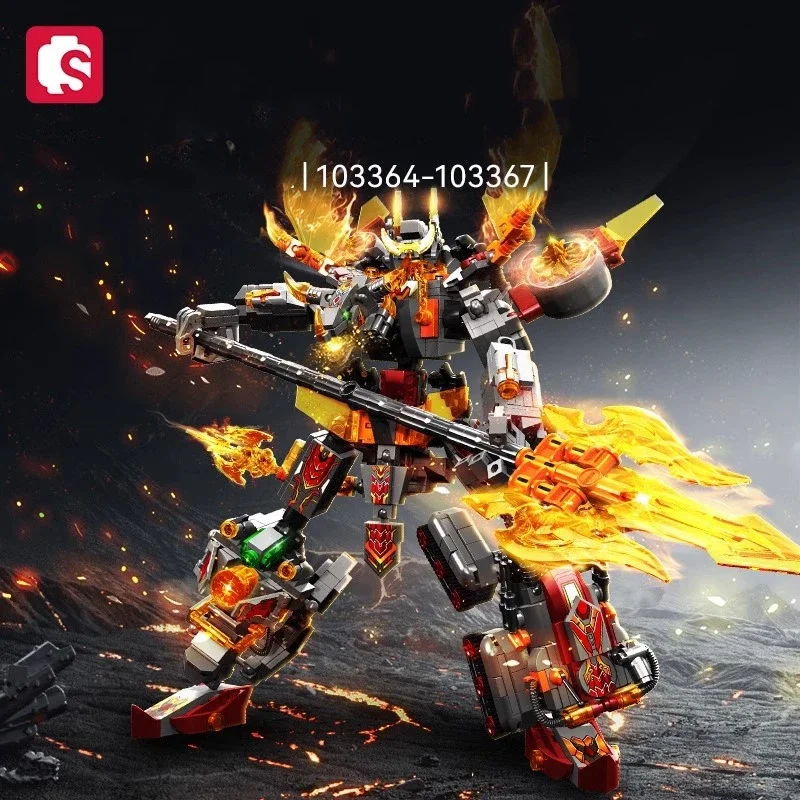 SEMBO Transforming Robot Building Block Assembly Mecha Model The Legend of Three Kingdoms Lu Bu Figure Birthday Gift