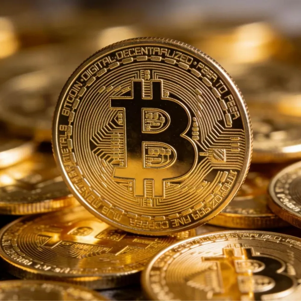 1 Pack Gold Plated Bitcoin Commemorative Coin, Physical BTC Crypto Token Collectible Coin with Protective Capsule, Cryptocurrency Souvenir Decor Gift for Crypto Investor Collector Blockchain Trader Tech Lover