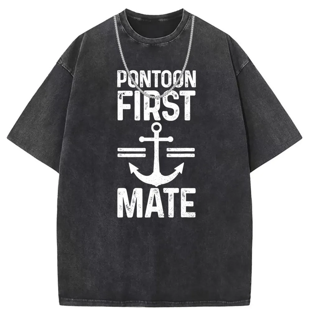 Pontoon First Mate Captain Funny Pontoon Boat Boating New T Shirt Group Labor Day Women Hip Hop Sportswears Retro