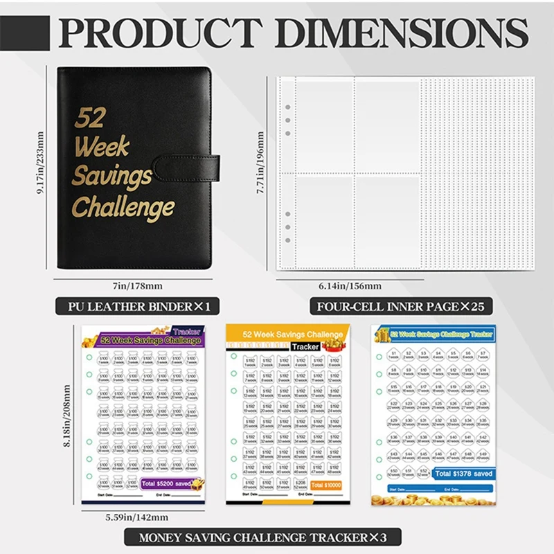 

52 Week Money Saving Challenge Binder With Cash Envelopes For Saving, A5 Budget Binder Savings Challenges Book