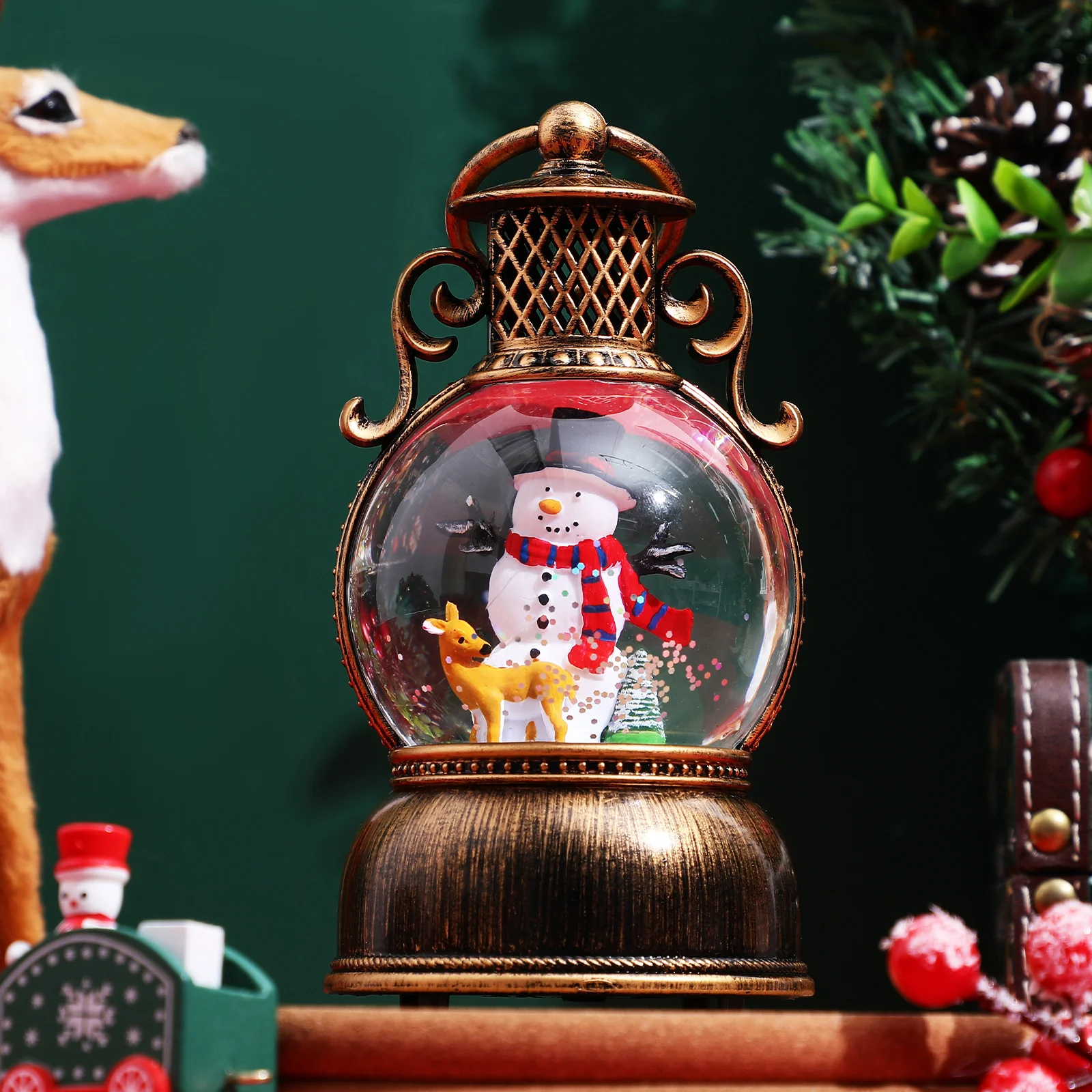 

Christmas Musical Snow Globe Lantern Glittering Snow Globe Music Box Holiday Decoration Indoor Christmas Decor Presents
