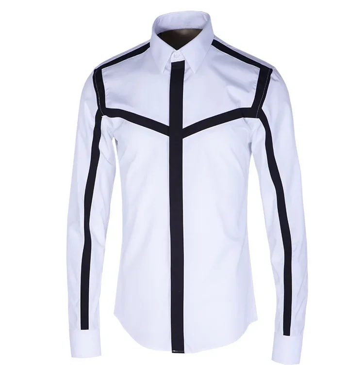 

XS-6XL New 2024 Men's Bigbang Hair Stylist Original Black and White Splicing Long Sleeve Shirt Plus Size Costumes