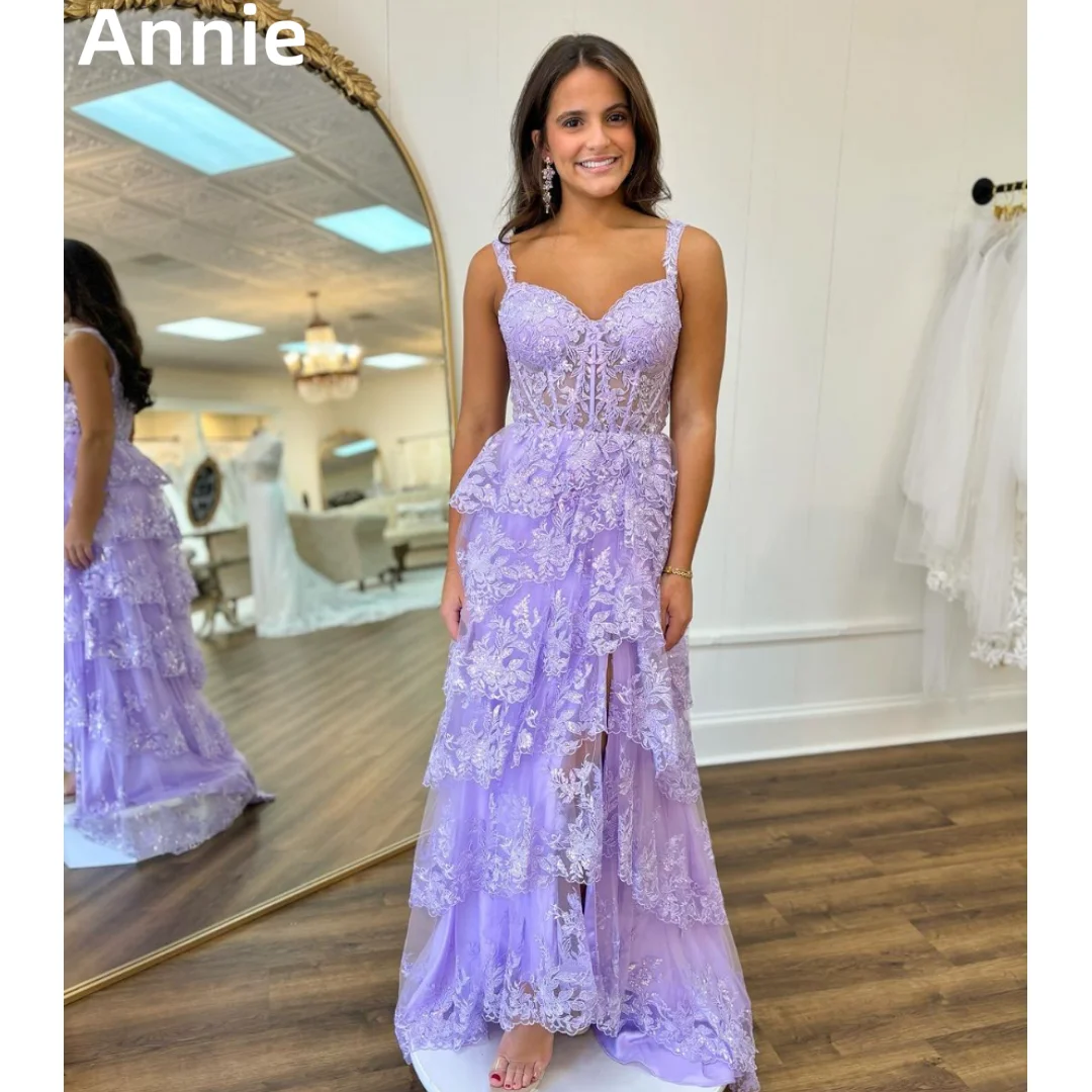 

Annie Purple Glitter Lace Appliqué Prom Dresses A-line Formal Suit Evening Dresses Graduate Party Dresses 2024Vestidos De Noche