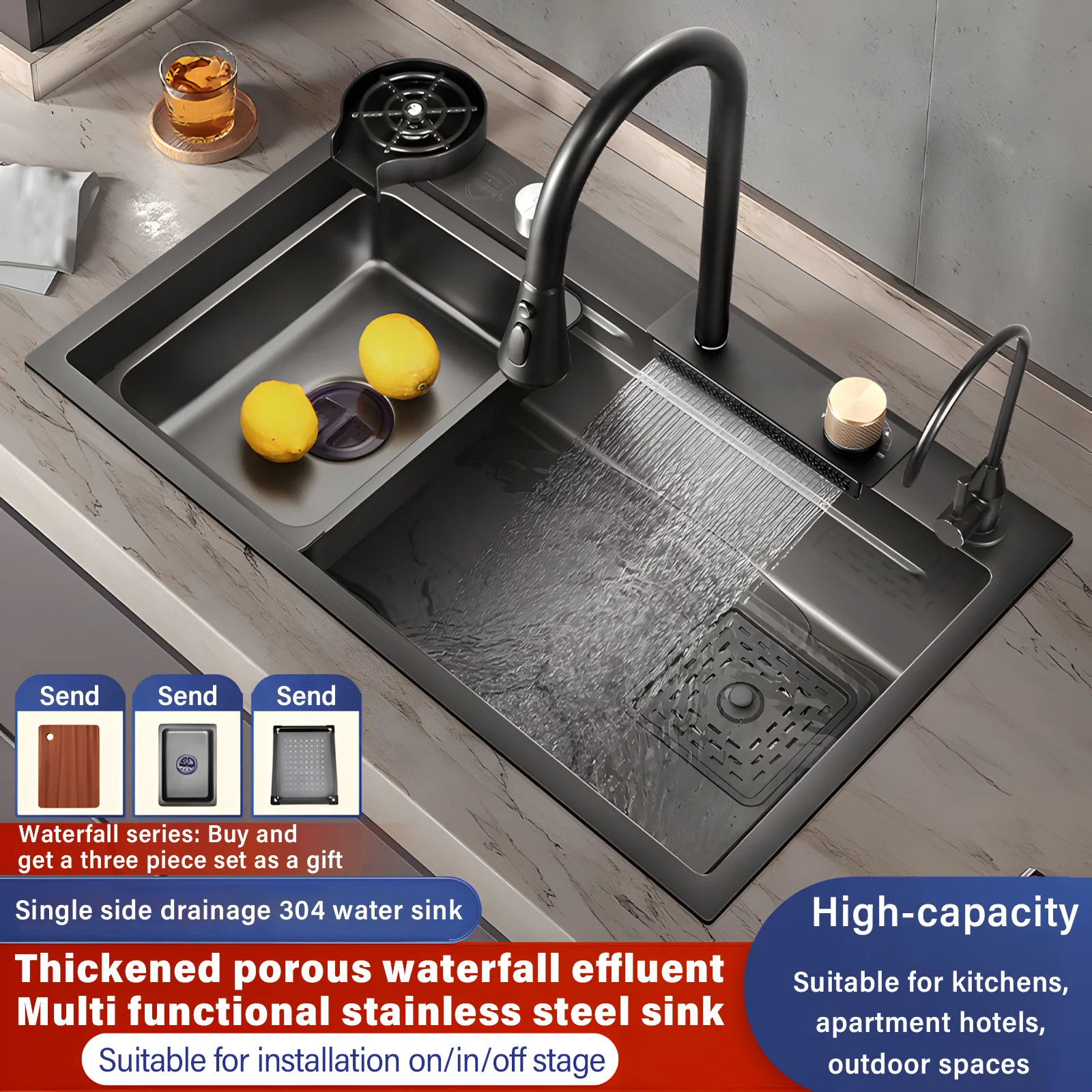 Creative Smart Kitchen Sinks for Apartments Modern Metal Multi-functional Sinks Luxury Household Kitchen Sinks for Rental Houses
