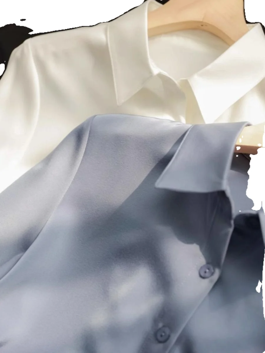 Ele White Silk irt Damen Frühling Sommer Simple Dry Busin Commute Profional irt Korean Sle Loose Fit Button D...