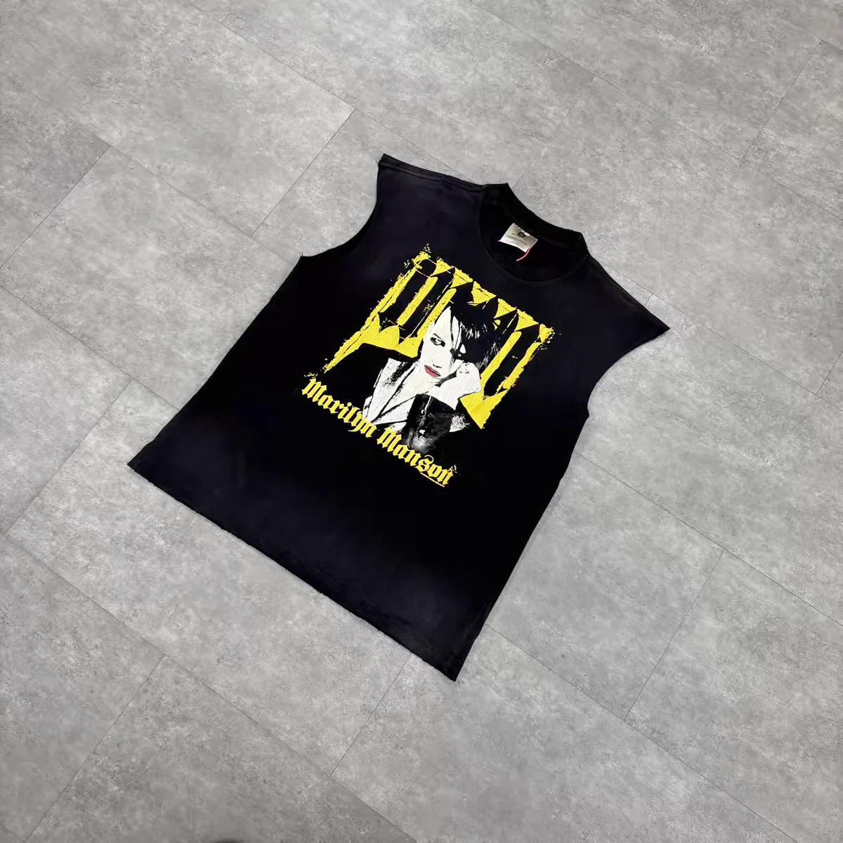 Washed Marilyn Manson Vest Sleeveless Hole T-Shirt Men Women High Quality Top T Shirt Tee
