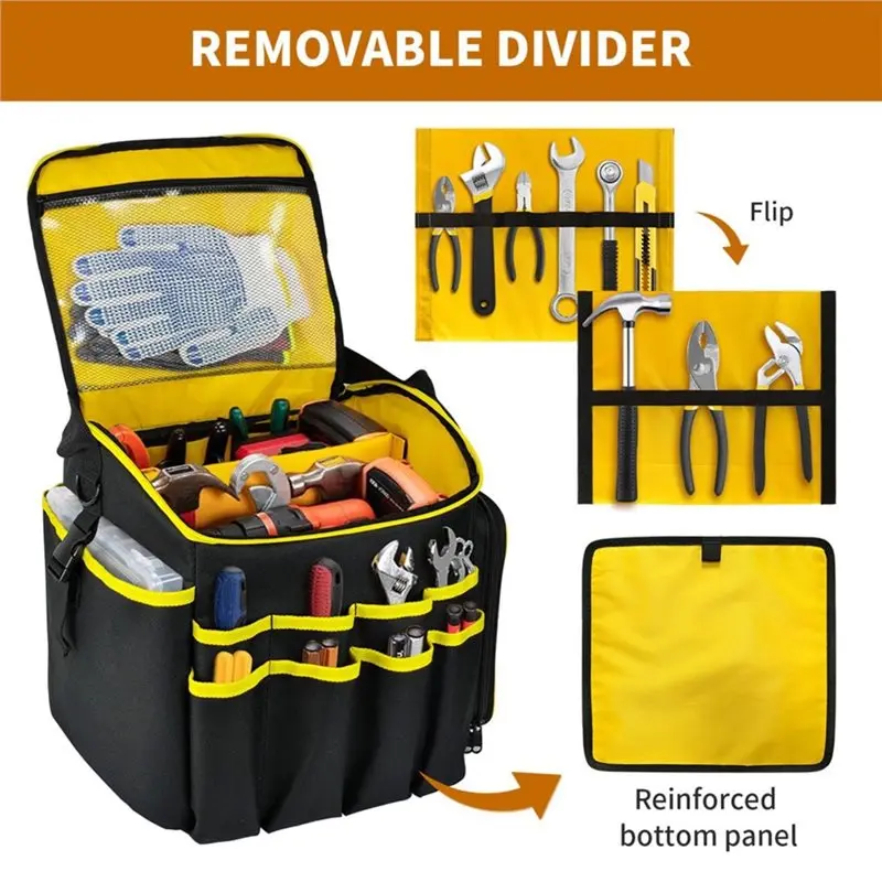 NEW HOT In Stock-Heavy Duty Tool Tote With A Detachable Divider And Shoulder Strap Multi-Pocket Tool Pouch