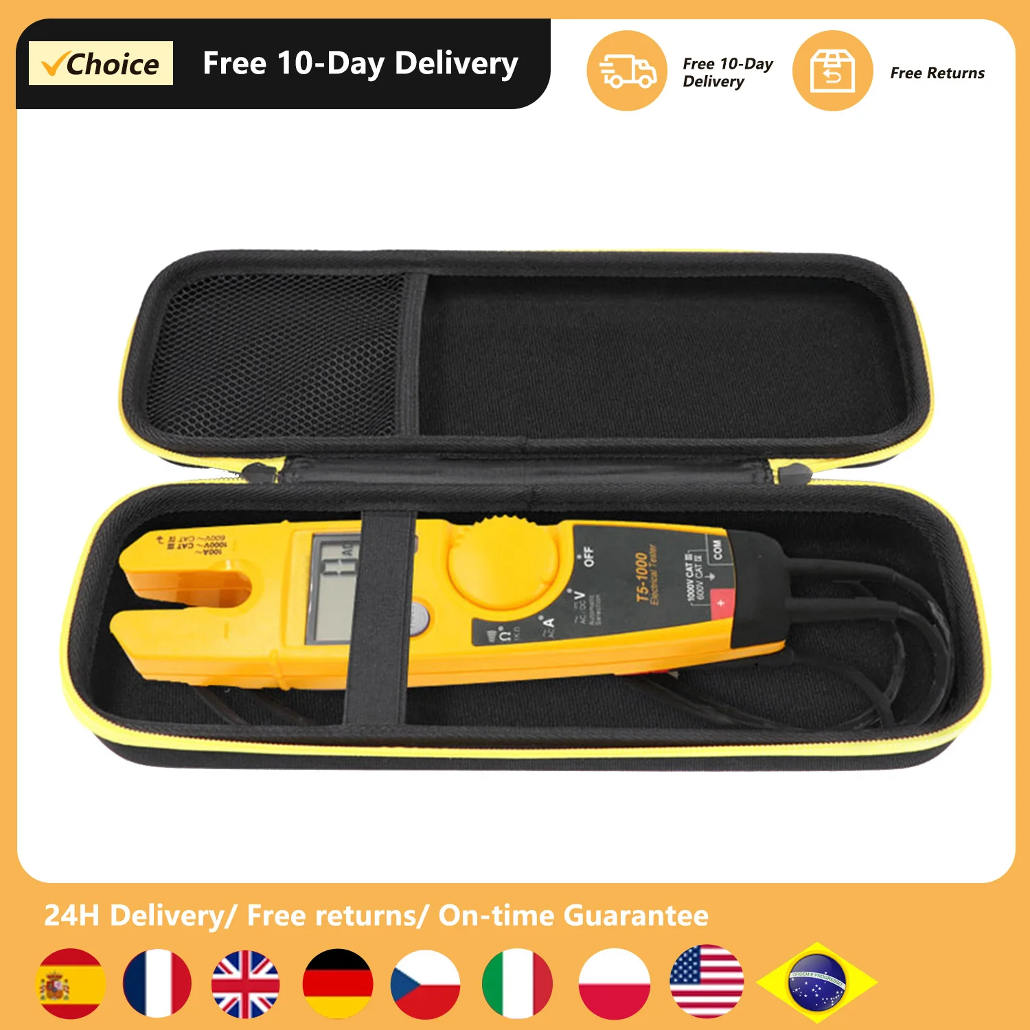 Portable Storage Case with Zipper Carrying Storage Bag for Multimeter Protective Hard Case Replacement for Fluke T5-1000/T5-600