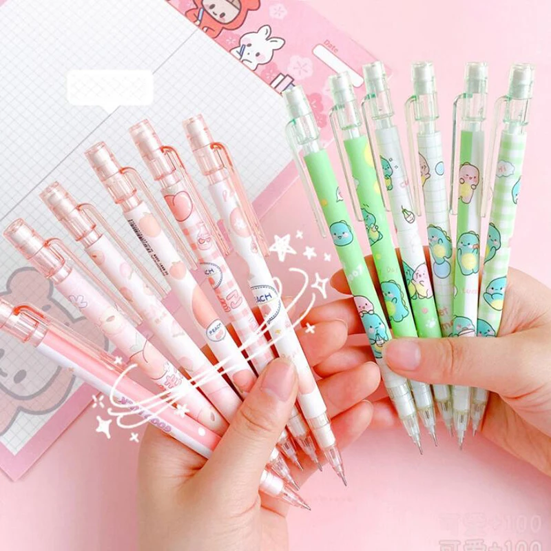 Kawaii Cartoon Mechanical Pencils Set Cute Automatic Pencils with Refills Korean Stationery Press Pens School Office Supplies