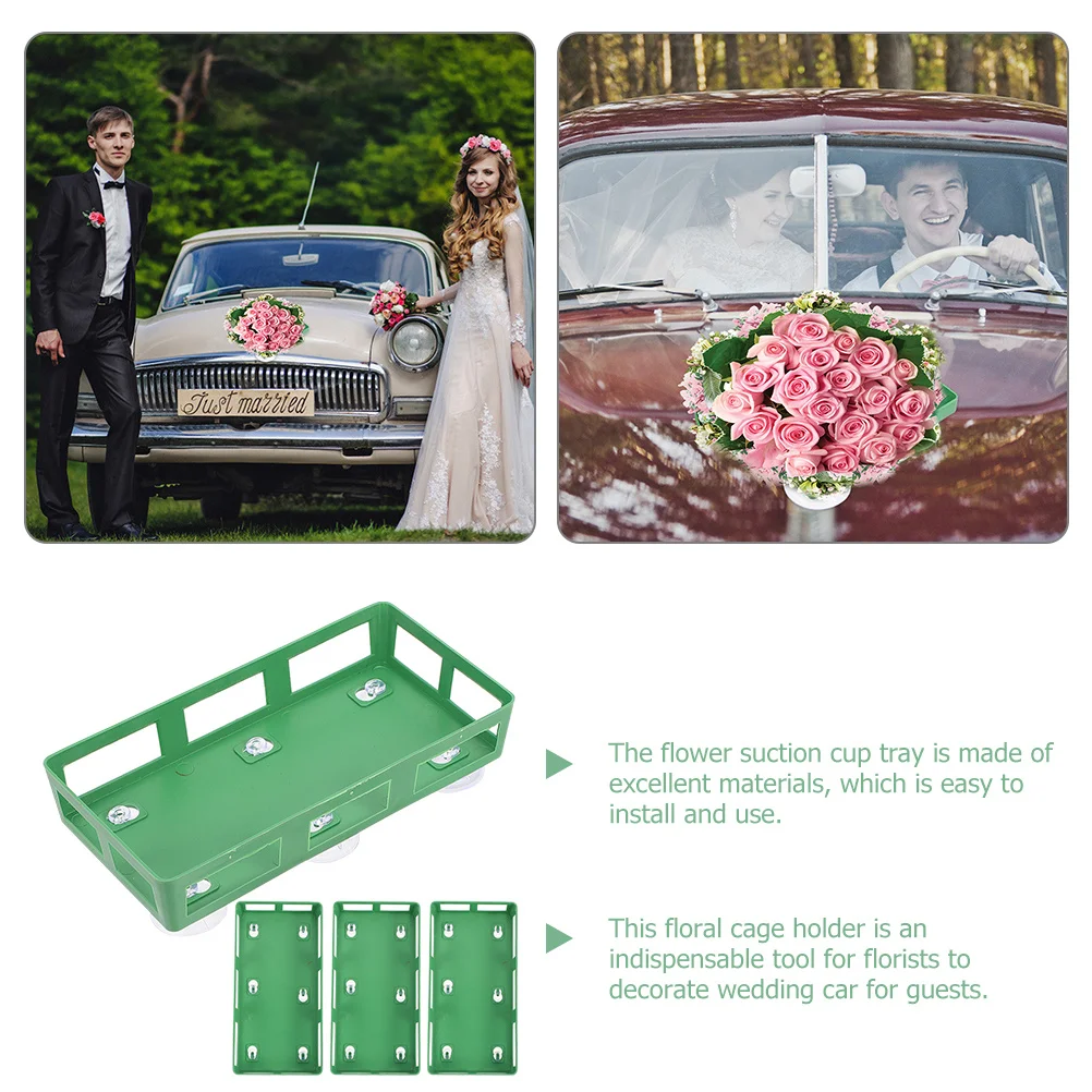 

4pcs Wedding Car Suction Cup Flower Tray Floral Foam Holder For Diy Bridal Car Decor Fresh Flower Arrangement Base