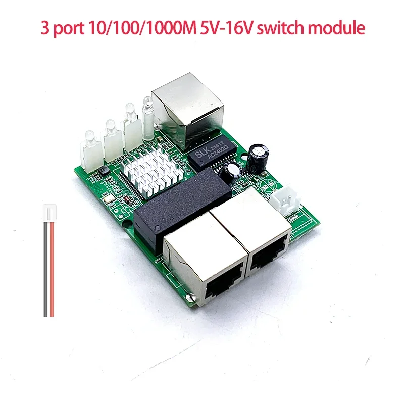 Módulo Mini PCBA Switch Ethernet, 3 Portas Networkmini, 10 Mbps, 100 Mbps, 1000Mbps, 5V-12V