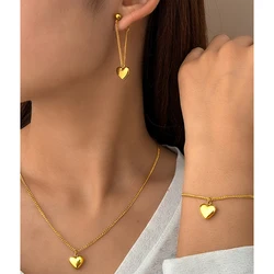 Stainless Steel Necklace Earring Bracelet Set Necklace Cubic Peach Heart Pendant Fashion Necklace For Women Jewelry Banquet Gift