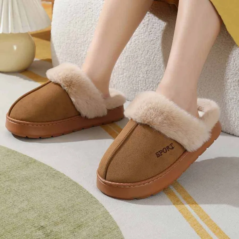

Fashion Women Fluffy Slippers Autumn Winter Indoor Thick Sole Slippers Anti-Slip Warm Unisex Shoes for Women Home Slides Women