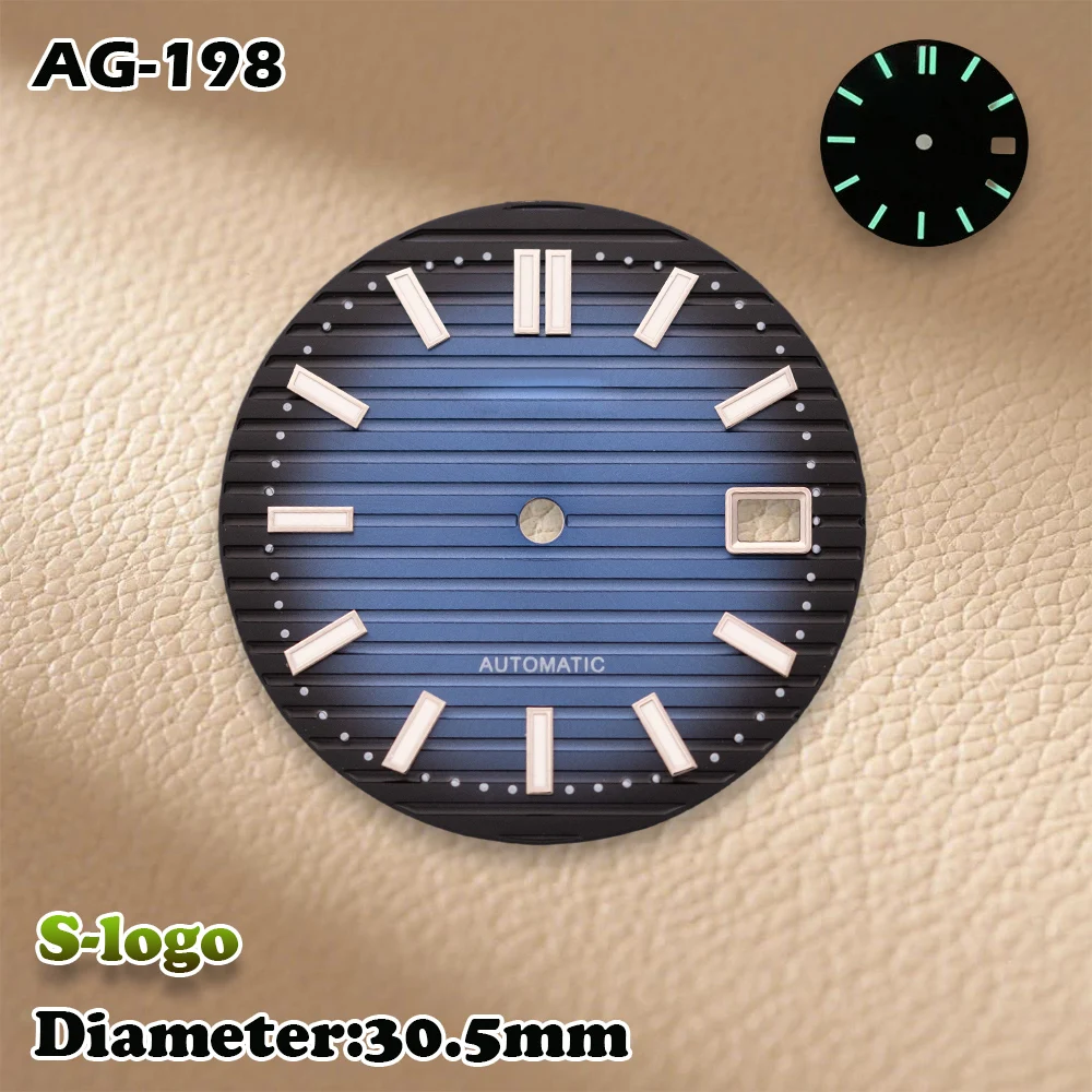 نوتيلوس ستايل قرص أسود 30.5 ملم لـ NH35/NH36 |   شعار S وأخضر مضيء |   ملحقات تعديل الساعة عالية الجودة