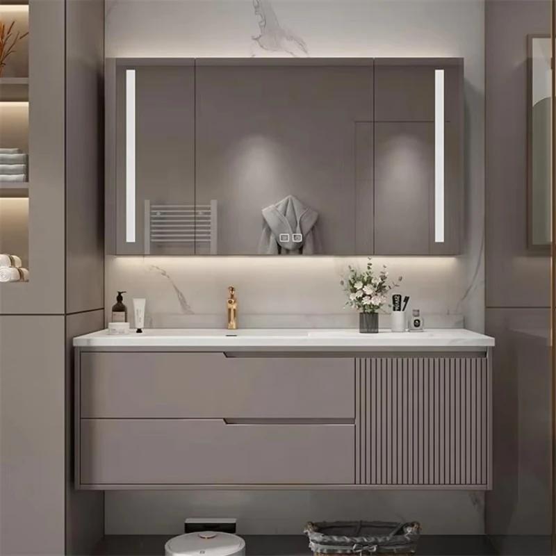 

Wall-mounted bathroom vanity set Affordable custom bathroom cabinet Modular with illuminated mirror cabinet