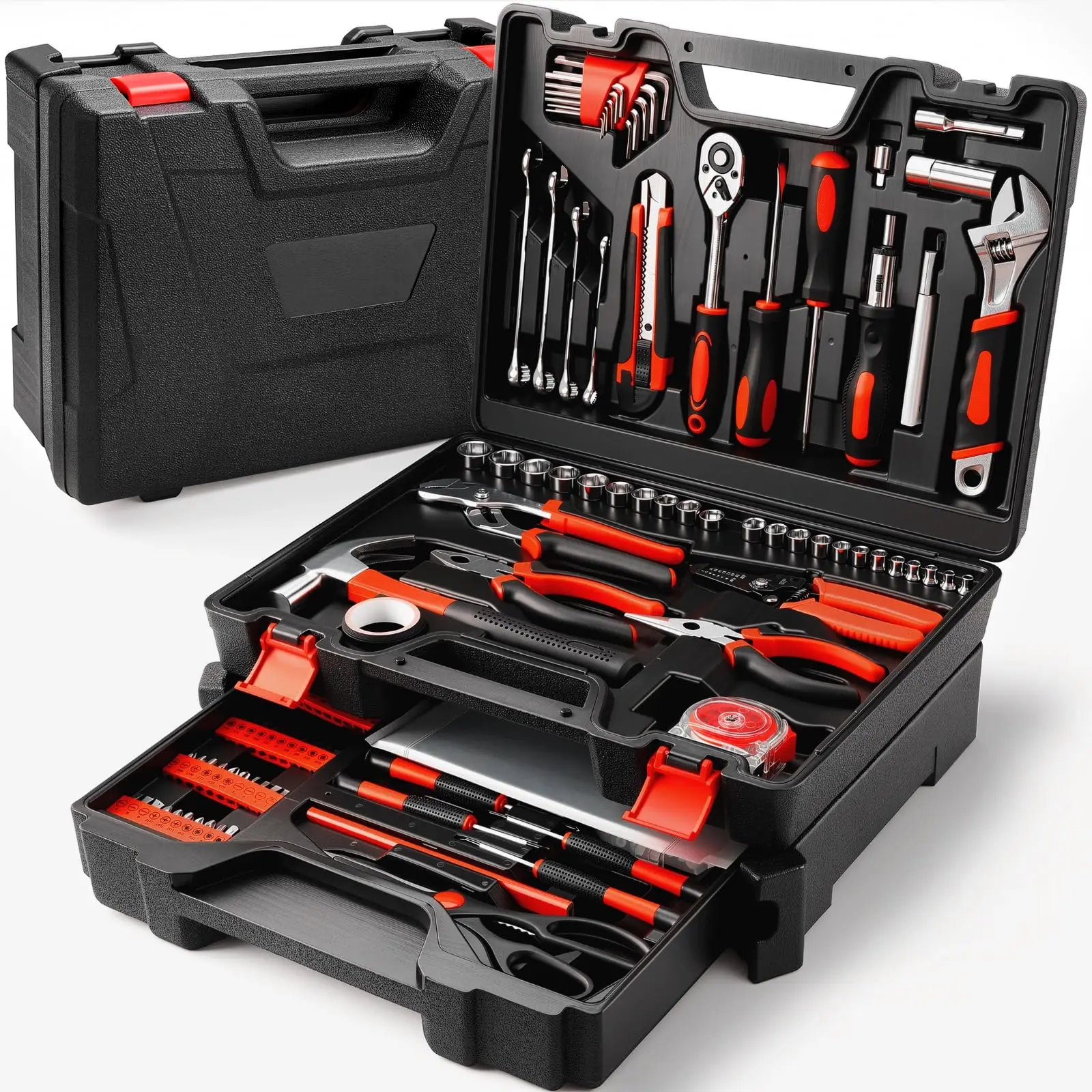 310 Piece Home Auto Repair Tool Kit, Wrench Plastic Toolbox with General Household Hand Tool Set w/ Plastic Toolbox Storage Case