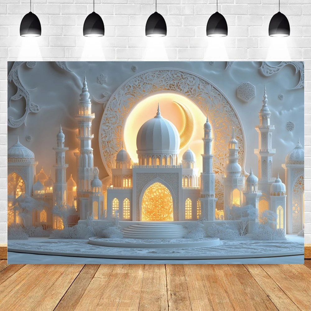 Eid Mubarak Photography Backdrop Gold Moon Palace Ramadan Kareem Islamic Muslim Family Party Photocall Background Decor Banner