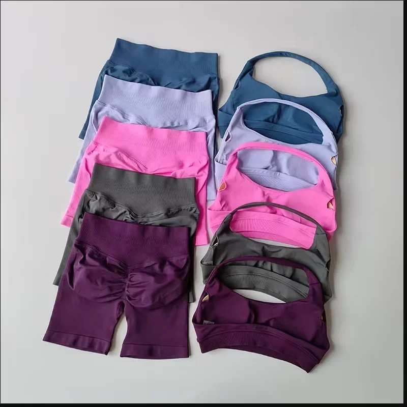 

Высококачественная новая женская спортивная одежда для йоги, бесшовный удлиненный жилет на шнуровке, спортивные шорты с царапинами, женская спортивная одежда для спортзала