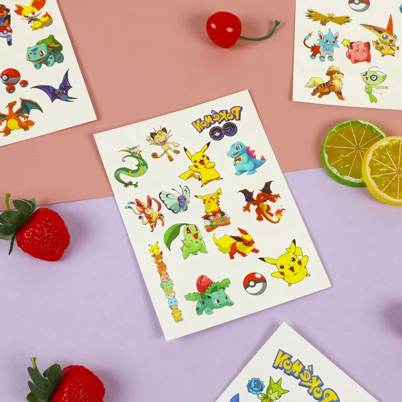 4Pcs/set Pokemon Original Tattoo Stickers Waterproof Pikachu Sticker Funny Cartoon Kids Girls Birthday Gift Reward Toy