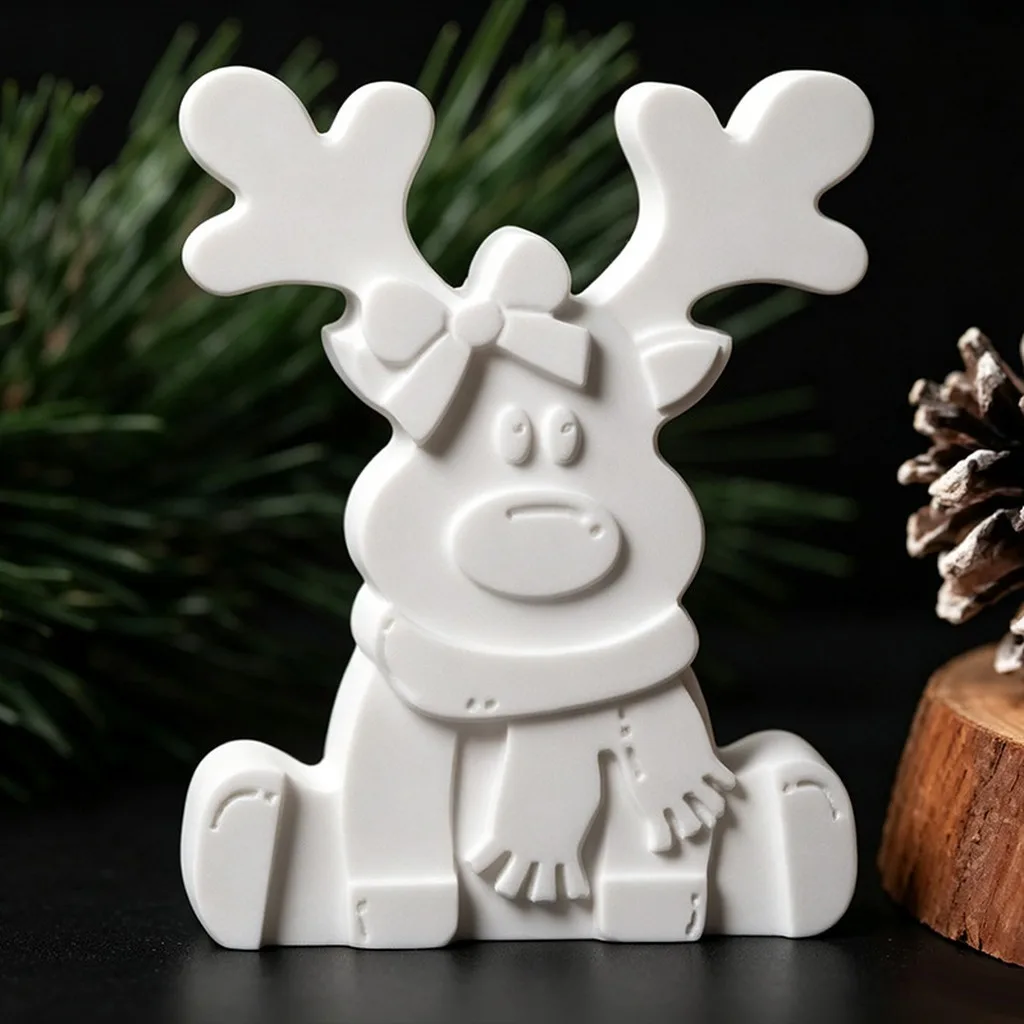 Sitting Reindeer Mold Reusable Christmas Clay Mold Handmade Reindeer Mold 2 Cavity For Handmade Ornament Making Clay Crafting