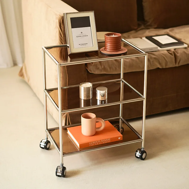 Modern Coffee Tables Kitchen Stainless Steel Designer Creative Side Table Movable Glass Table Home Furniture Storage Rack