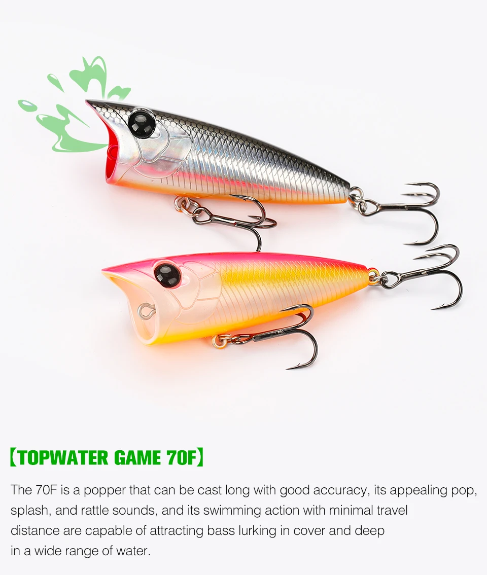 TSURINOYA 70F Popper Angelköder RIPPLE 70mm 12g Topwater Harter Köder für Bass Pike Long Casting Floating Wobble Surface Modell – Detail 3