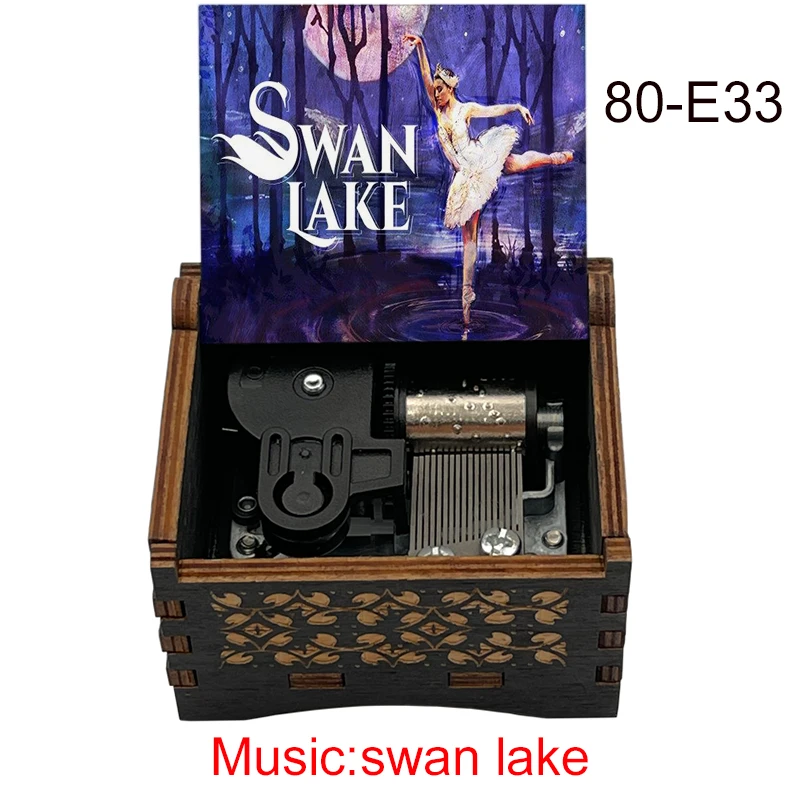 Elegant Swan Lake Music Box Golden Mechanical Black Wooden New Design Girlfriend Valentine's Day Christmas New Year Decor Gift