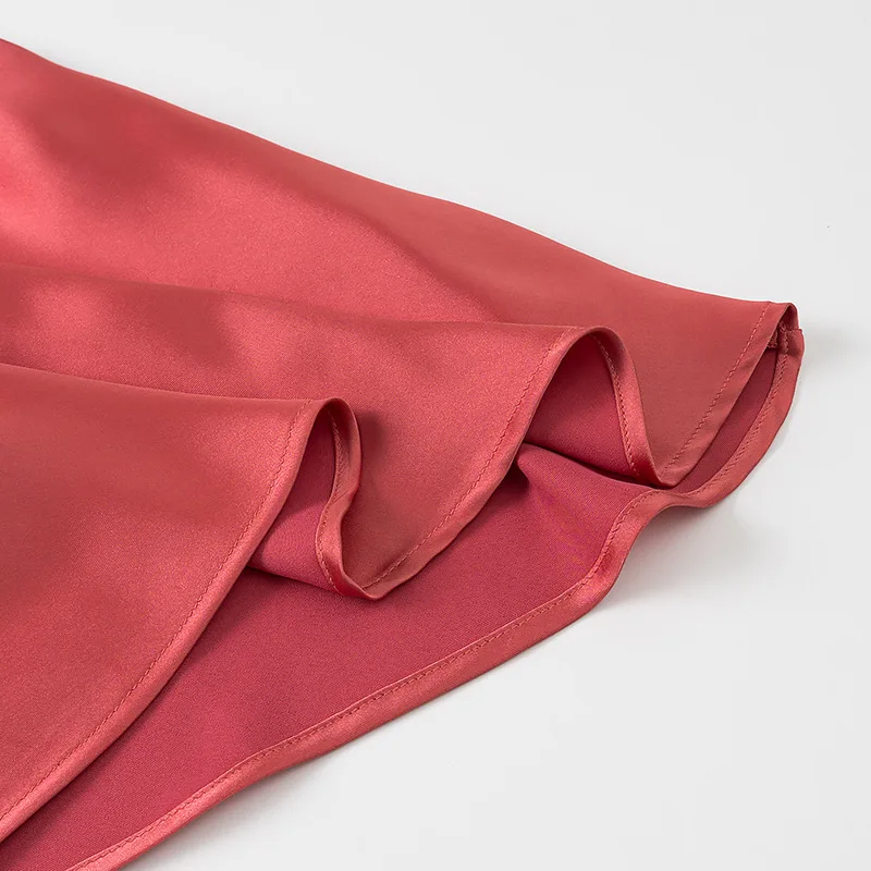 Women's Satin Pleated Midi Dress Half Turtleneck Slim Back Hollow High Waist Solid A-line Dress Spring Summer New Chic Top