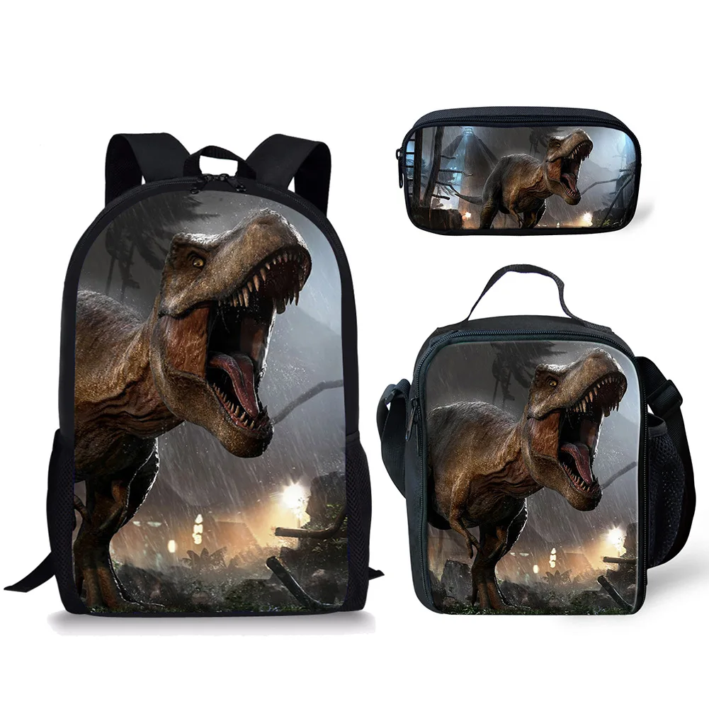 Cartoon Herbivore Dinosaurus 3 Stks/set Rugzak 3d Print School Student Boekentas Anime Laptop Dagrugzak Lunch Tas Etui