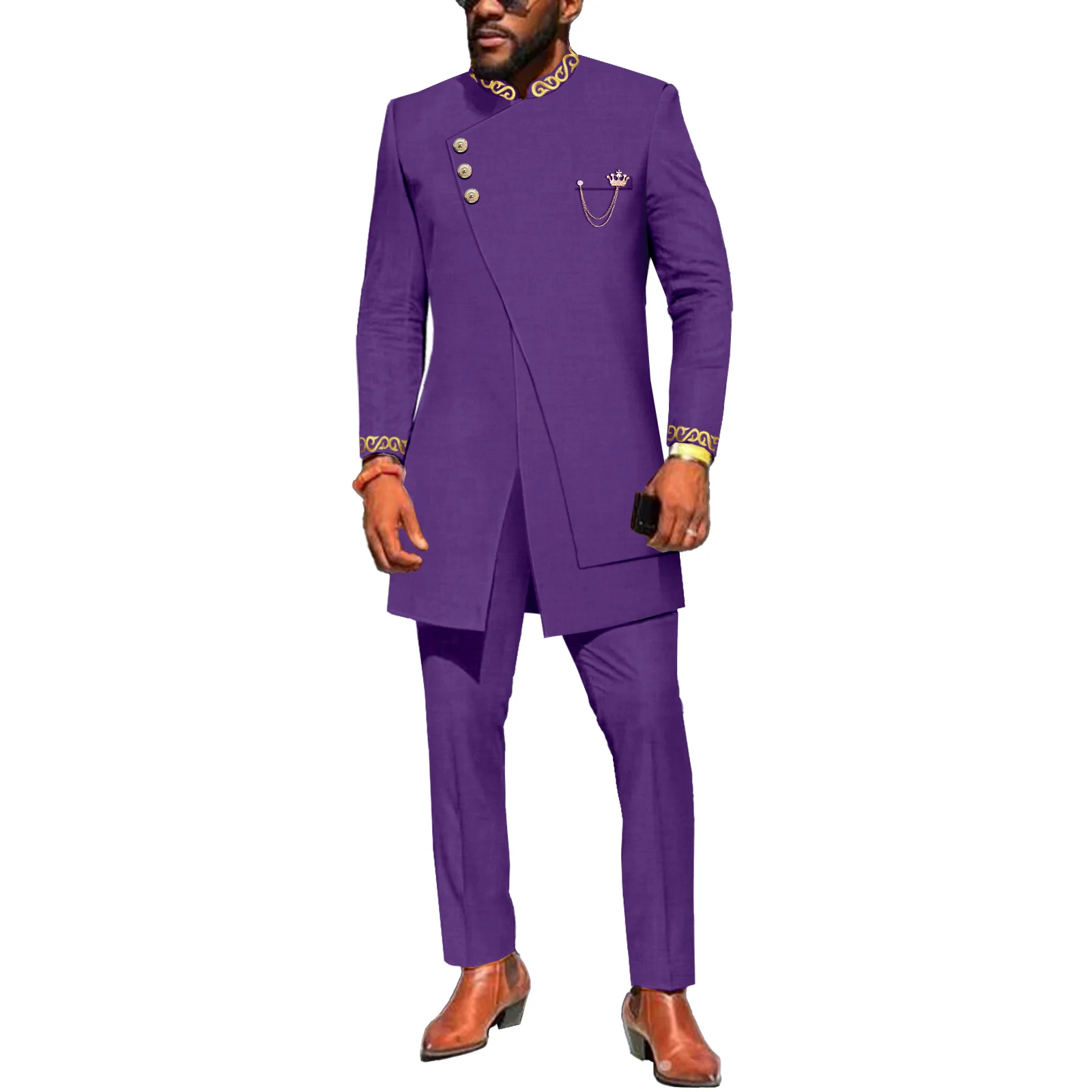 

Men's African Suits Dashiki Traditional Outfits Single Breasted Blazer and Pants 2 Piece Set Wedding Party