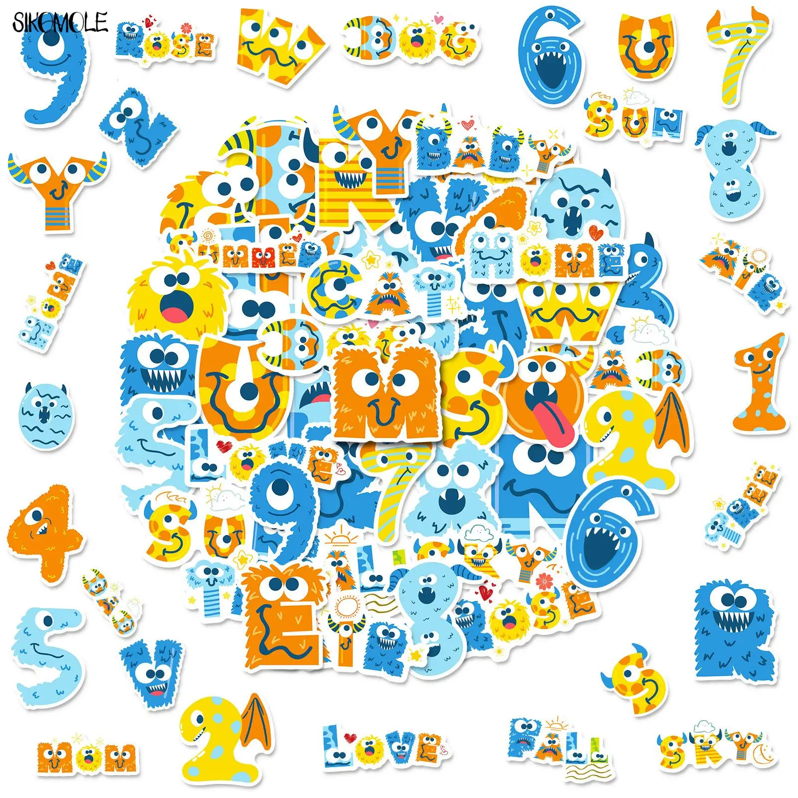 10/30/50PCS Cartoon Numeric Alphabet Children's Training Puzzle Stickers Animal DIY Kid Toy Travel Laptop Graffiti Sticker Decal