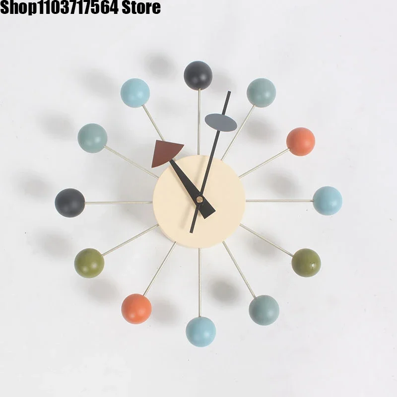 

Fashion clock background wall Famous designer wall clock simple wood grain color ball clock children's room candy wall clock