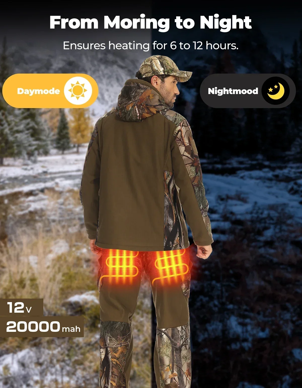 KEMIMOTO Heated Pants Men Thermal Trousers for Winter Riding Hunting Waterproof Multi-pocket Camouflage Outdoor Equipment